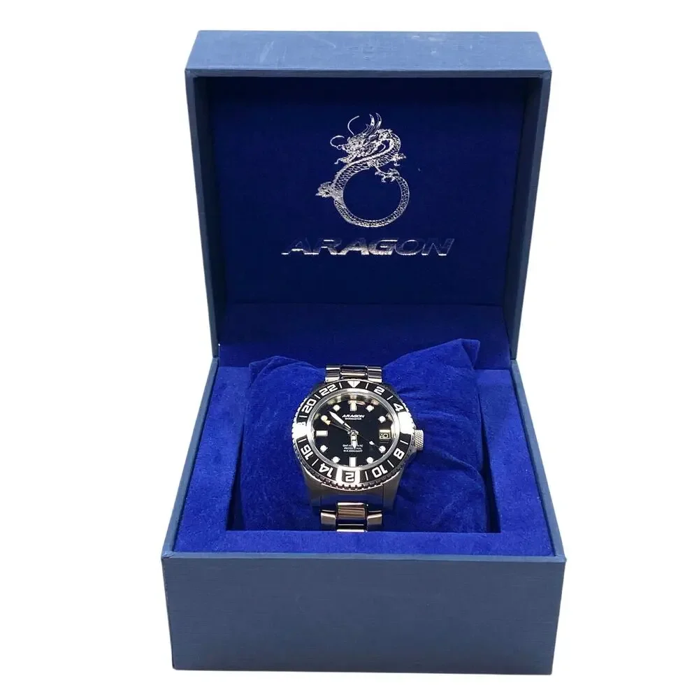Aragon Divemaster GMT NH34 Automatic Watch Black Dial 40mm WR Travel Utility IOB